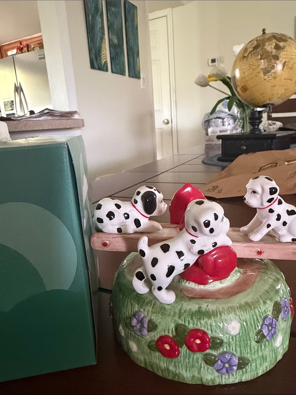 Hand-Painted Dalmatian Carousel Music Box - White and Red Home Accent - Picture 7 of 7